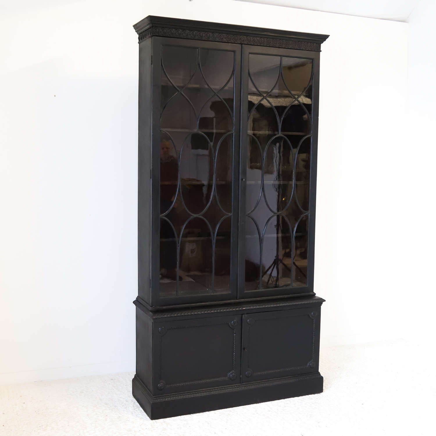 English circa 1900 English Country House Bookcase in black paint