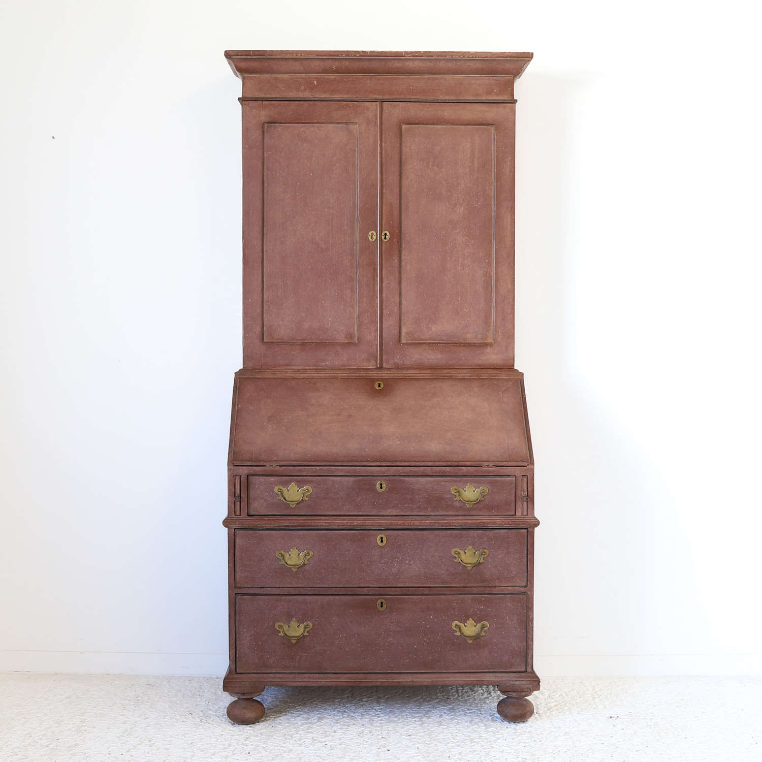 19th C. Bureau Bookcase - later painted in burnt red umber finish