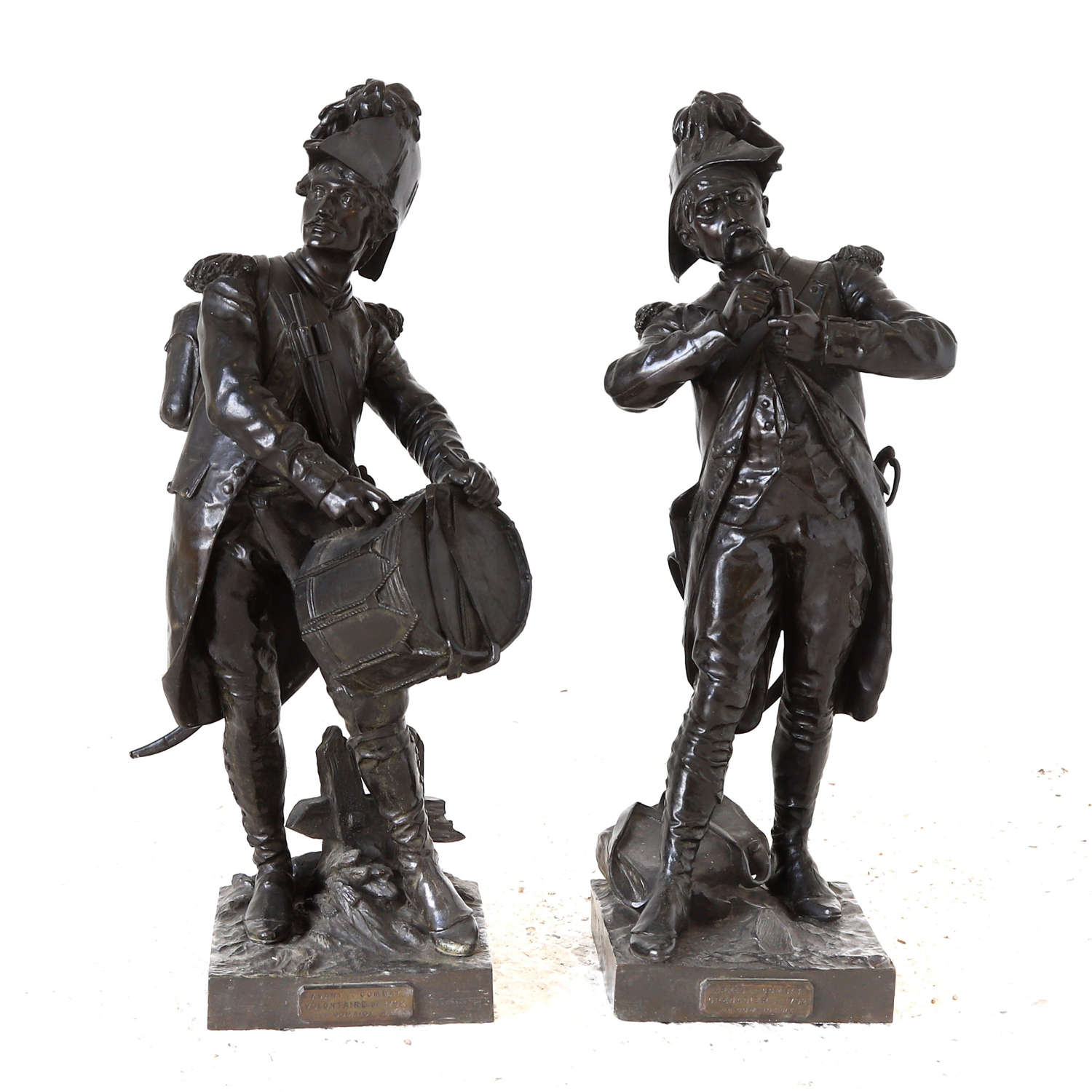 French c.1850 Large Pair Bronze Napoleonic Soldiers signed Dumaige